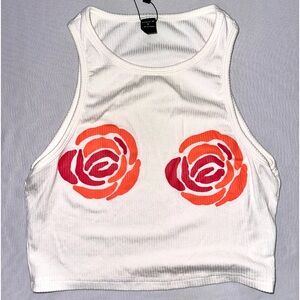 Shein Size Small White Tank Top with Flower Detail (Never Worn, Tags On)